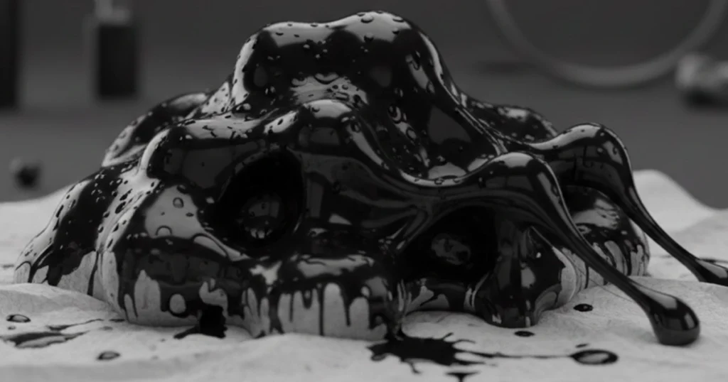 Black mucus discharge indicating possible underlying health concerns.