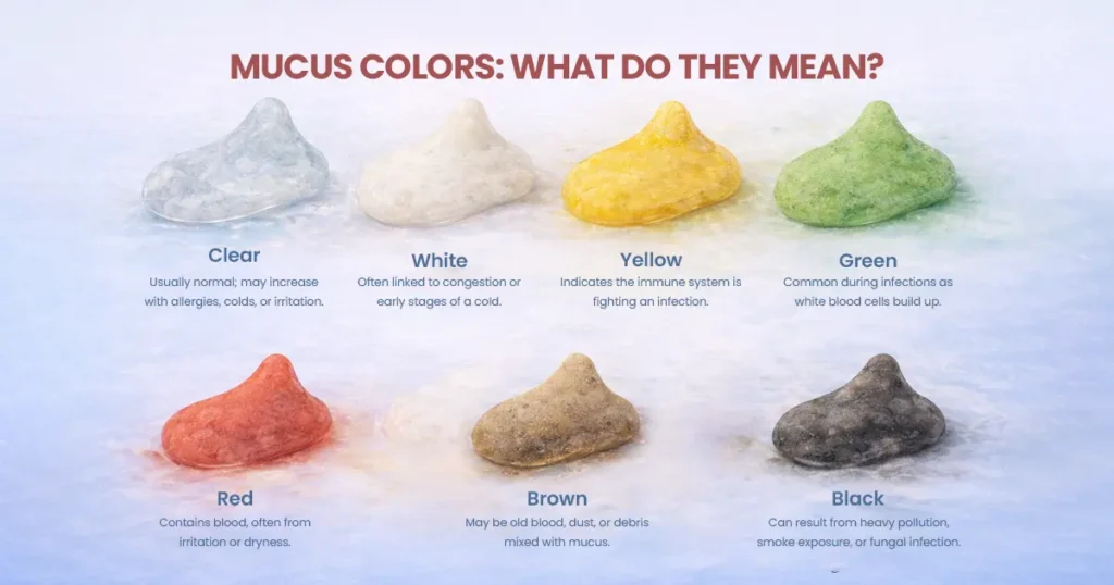 Infographic explaining meanings of different mucus colors.