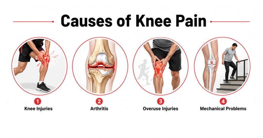 Infographic showing causes of knee pain