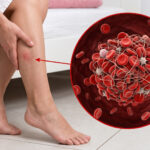 Medical illustration of a blood clot in the leg, representing deep vein thrombosis symptoms.